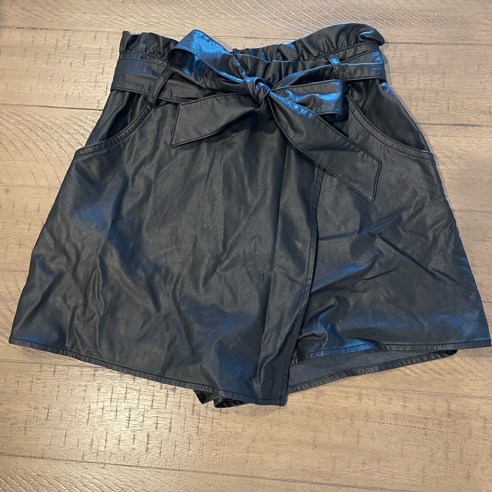 Faux Leather High-Rise Paper Bag Skort